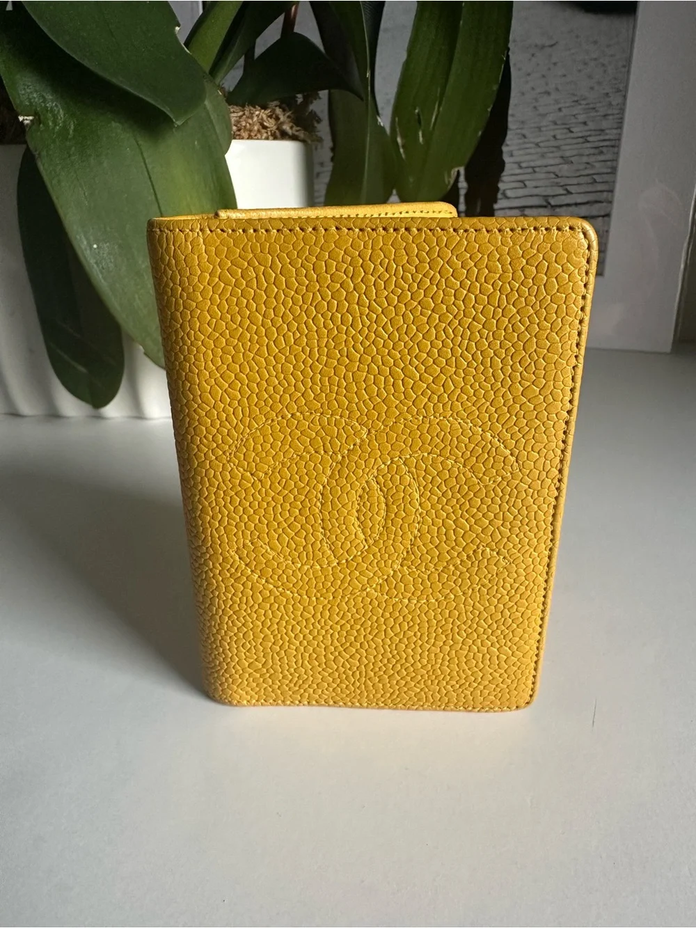 Chanel Vintage CC Caviar Leather Vertical Card Holder Wallet Yellow 4 Series